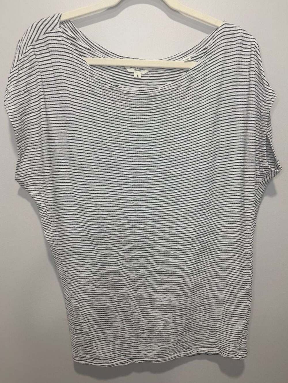 Max Studio London Women's Striped Boxy Short Sleeve Tee, Sz L
